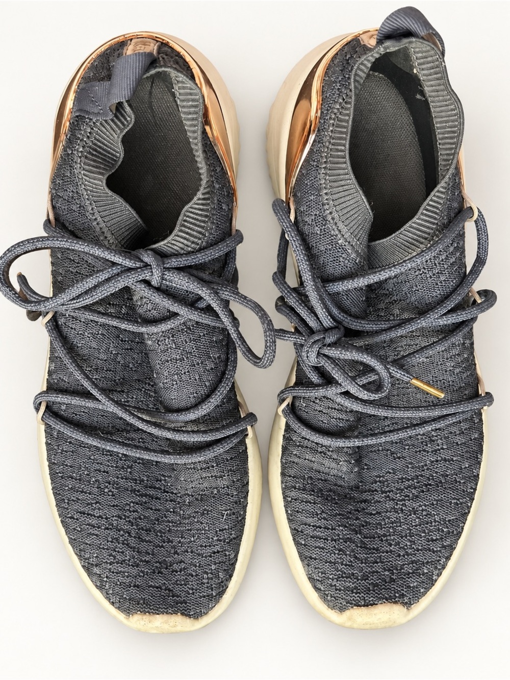 Adidas Gray-Blue Knit Lace-Up Sneakers with Rose Gold Heel Accent Size 8 - Picture 4 of 8